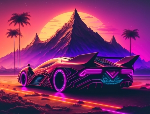 sports car futuristic mountain sunset 1920x1080